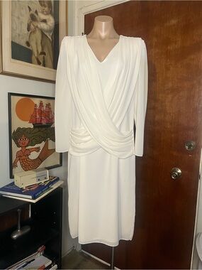 1980's Union Made Darcy Draped Cowl Back Bridal Evening Party Wedding Dress M
